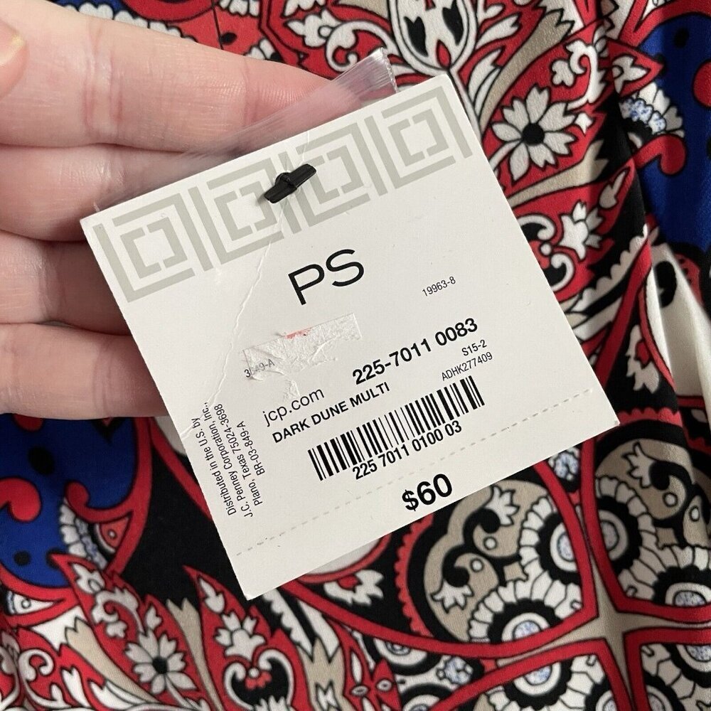 Liz Claiborne Petite Wmn PS Multicolor Dark Dune 3/4 Sleeve Tie Belt Dress NWT - Picture 9 of 12